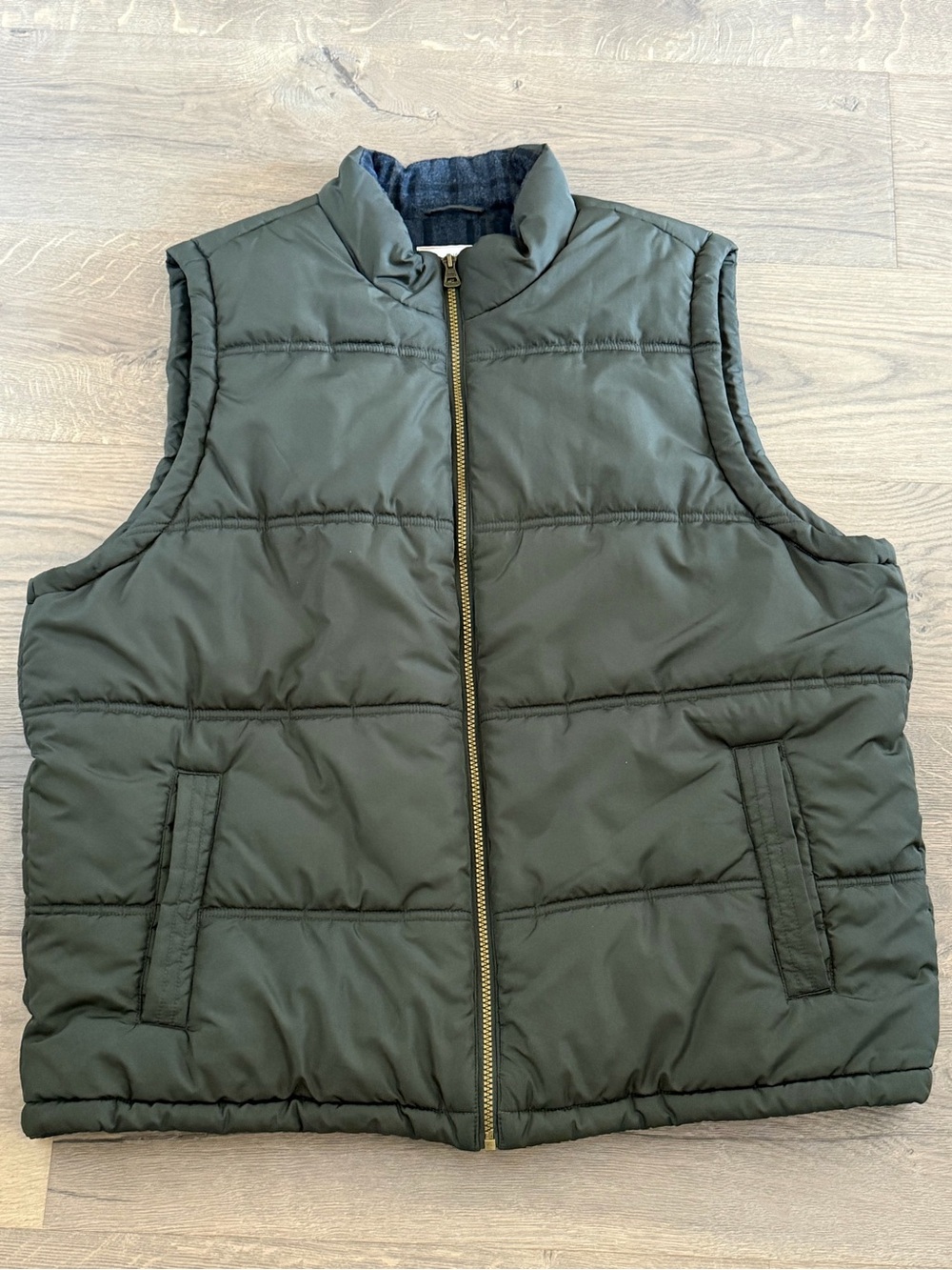 Weatherproof Vintage Men's Quilted Puffer Vest Olive Green Flannel Lined XXL